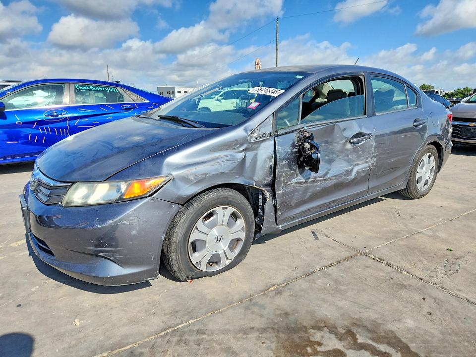 2012 Honda Civic VIN JHMFB4F33CS008212 COPART salvage auction — SIDE, Tx - Salvage Vehicle Title, sold $700 on 2026-07-09 (photo 1)