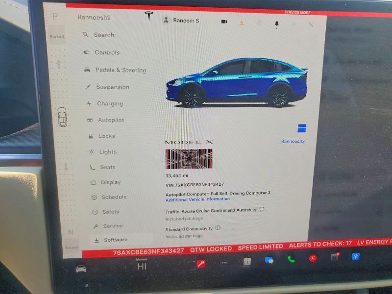 2022 Tesla Model x VIN 7SAXCBE63NF343427 COPART salvage auction — FRONT END, Il - Salvage Certificate, sold $30,000 on 2026-08-19 (photo 9)