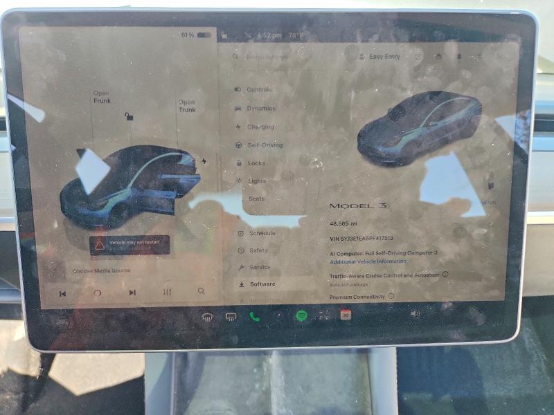 2023 Tesla Model 3 VIN 5YJ3E1EA6PF417513 COPART salvage auction — SIDE, Ca - Salvage Certificate, sold $6,900 on 2026-07-14 (photo 9)