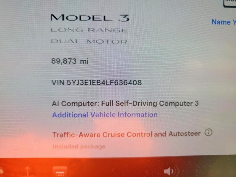 2020 Tesla Model 3 VIN 5YJ3E1EB4LF636408 COPART salvage auction — FRONT END, Ga - Cert Of Title-Salvage, sold $200 on 2026-07-21 (photo 9)
