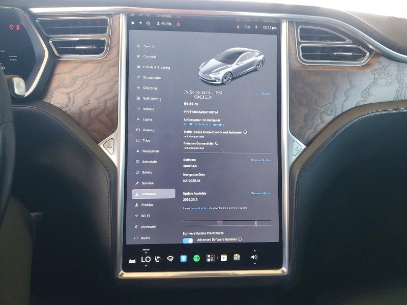 2016 Tesla VIN 5YJSA1E26GF143794 COPART salvage auction — FRONT END, Ca - Salvage Certificate, sold $3,750 on 2026-07-21 (photo 9)