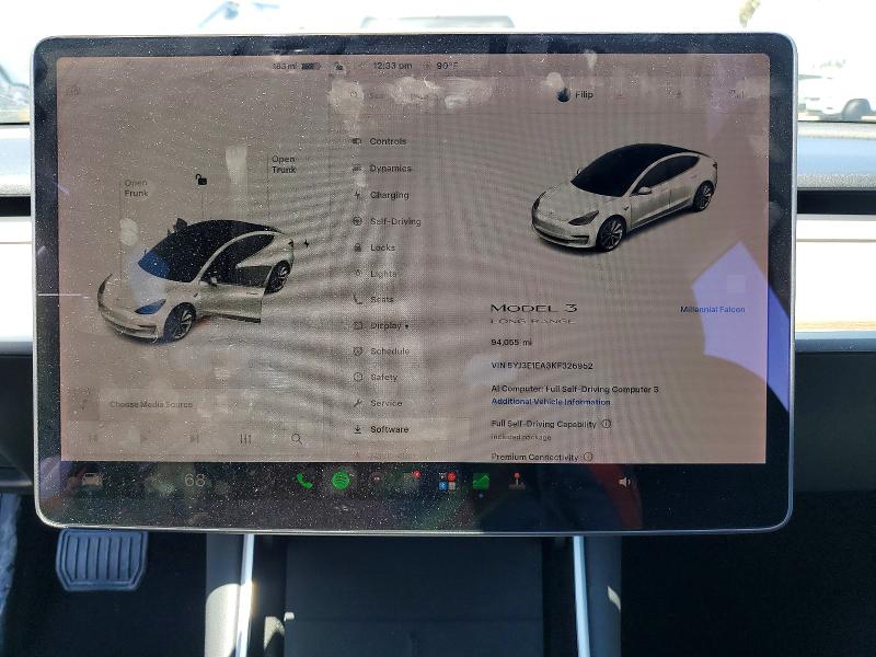 2019 Tesla Model 3 VIN 5YJ3E1EA3KF326952 COPART salvage auction — REAR END, Ca - Salvage Certificate, sold $7,200 on 2026-07-24 (photo 9)
