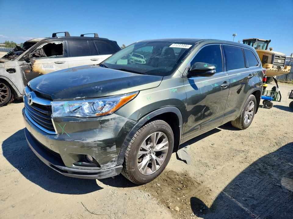 2016 Toyota Highlander VIN 5TDZKRFH1GS171236 COPART salvage auction — FRONT END, Ca - Salvage Certificate, sold $7,700 on 2026-07-23 (photo 1)