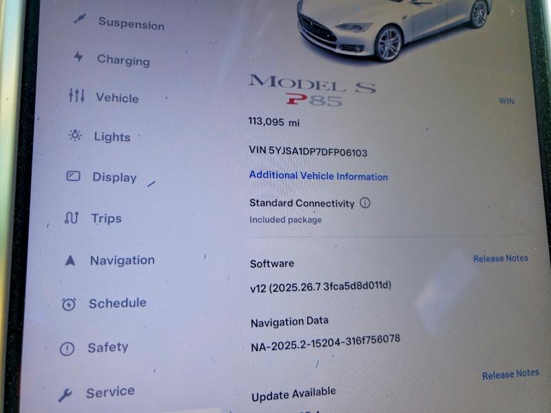 2013 Tesla Model s VIN 5YJSA1DP7DFP06103 COPART salvage auction — FRONT END, TN - CERTIFICATE OF TITLE, sold $2,500 on 2026-07-25 (photo 9)