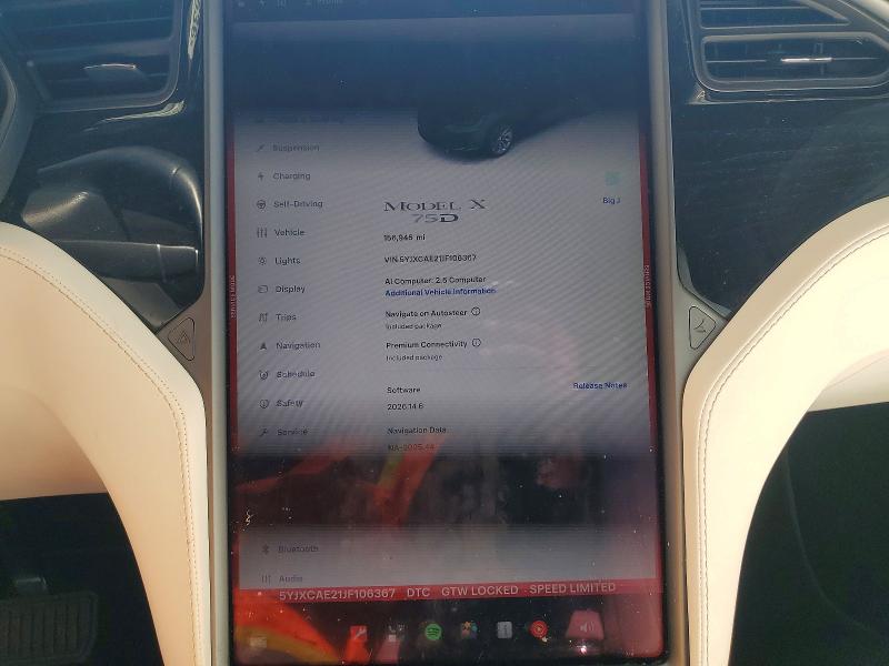 2018 Tesla Model x VIN 5YJXCAE21JF106367 COPART salvage auction — FRONT END, Ca - Salvage Certificate, sold $5,900 on 2026-07-23 (photo 9)