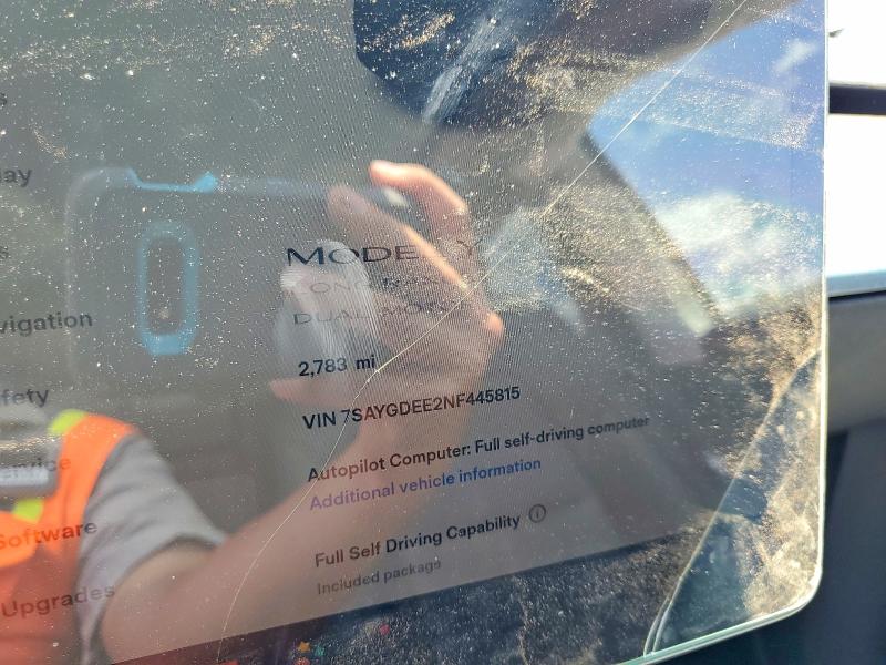2022 Tesla Model y VIN 7SAYGDEE2NF445815 COPART salvage auction — FRONT END, Hi - Certificate Of Salvage, sold $4,250 on 2026-07-29 (photo 9)
