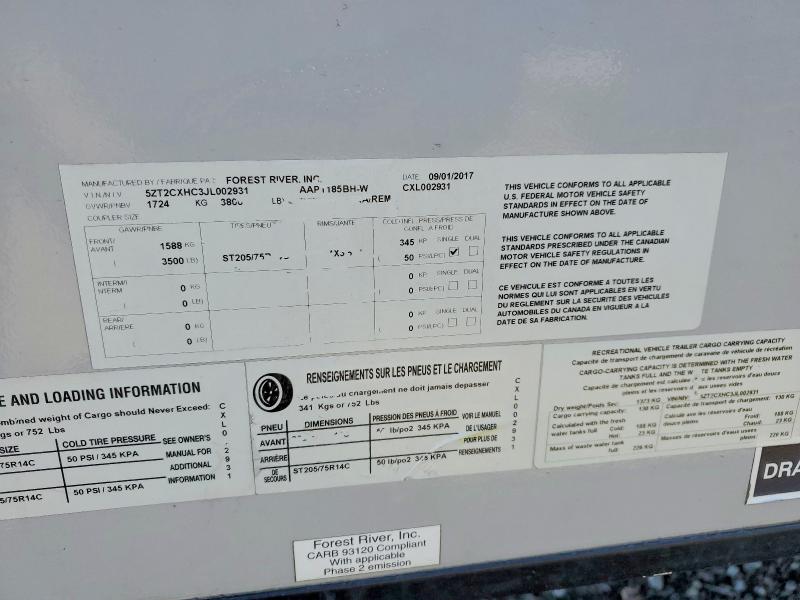 2018 Foresriver VIN 5ZT2CXHC3JL002931 COPART salvage auction — MINOR DENT/SCRATCHES, CA - SALVAGE CERTIFICATE, sold $1,550 on 2026-07-30 (photo 9)