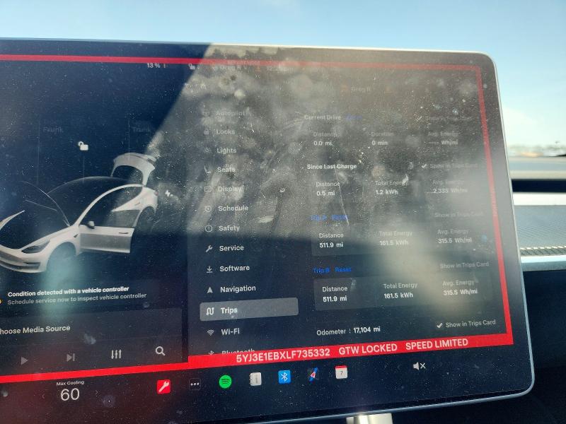 2020 Tesla VIN 5YJ3E1EBXLF735332 COPART salvage auction — SIDE, Mi - Certificate Of Title, sold $10,800 on 2026-07-30 (photo 9)
