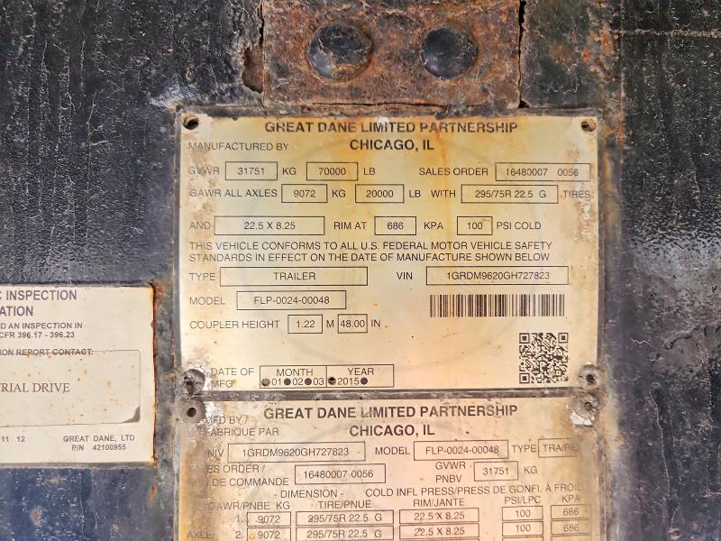 2016 Great Trailer VIN 1GRDM9620GH727823 COPART salvage auction — ROOF, AZ - CERT OF TITLE - SALVAGE, sold $2,000 on 2026-07-30 (photo 9)