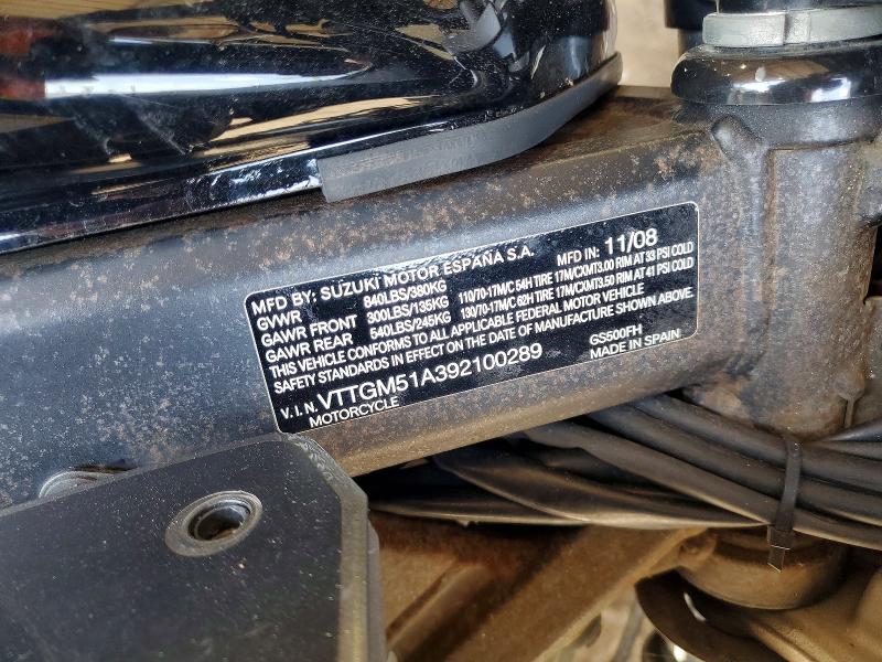 2009 Suzuki Gs500fh VIN VTTGM51A392100289 COPART salvage auction — MINOR DENT/SCRATCHES, TX - CERTIFICATE OF TITLE, sold $200 on 2026-07-23 (photo 9)
