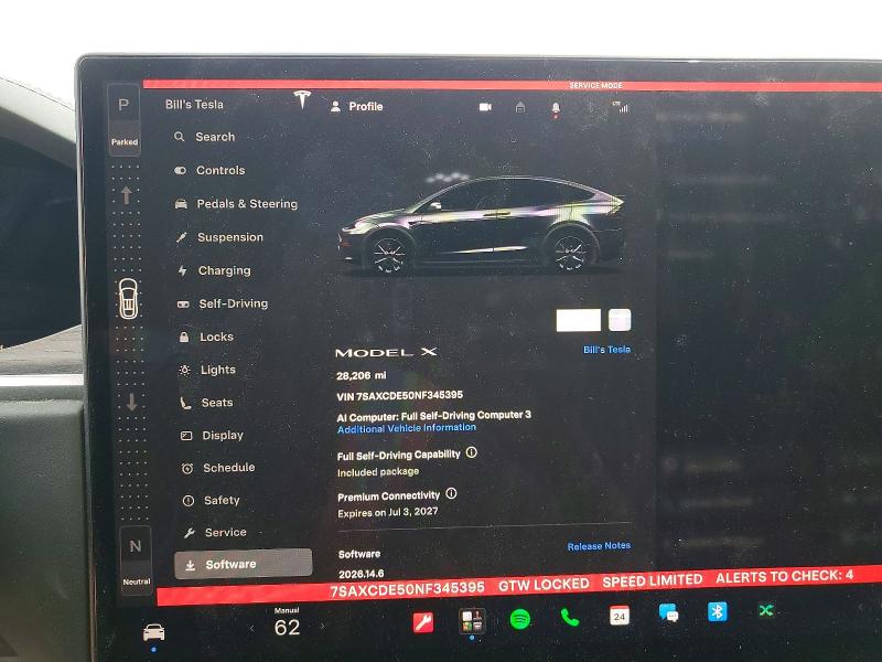 2022 Tesla Model x VIN 7SAXCDE50NF345395 COPART salvage auction — MINOR DENT/SCRATCHES, Ny - Mv-907A Salvage Certificate, sold $6,800 on 2026-07-30 (photo 9)