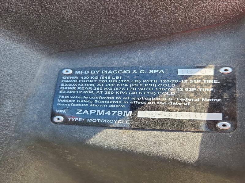 2008 Piaggio Mp3 VIN ZAPM479M085003417 COPART salvage auction — MECHANICAL, Ks - Dealer Only Clean Title, sold $100 on 2026-07-28 (photo 9)