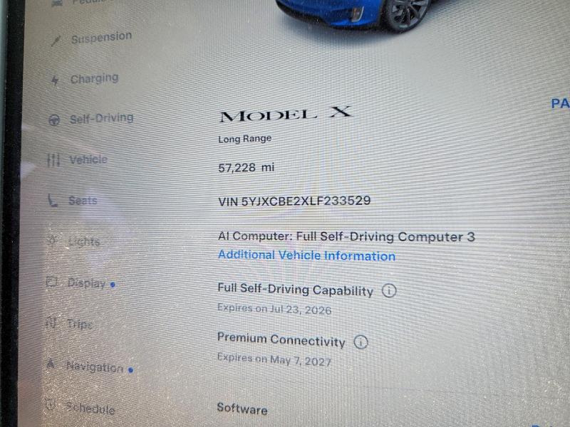 2020 Tesla Model x VIN 5YJXCBE2XLF233529 COPART salvage auction — FRONT END, NY - MV-907A SALVAGE CERTIFICATE, sold $11,200 on 2026-07-20 (photo 9)