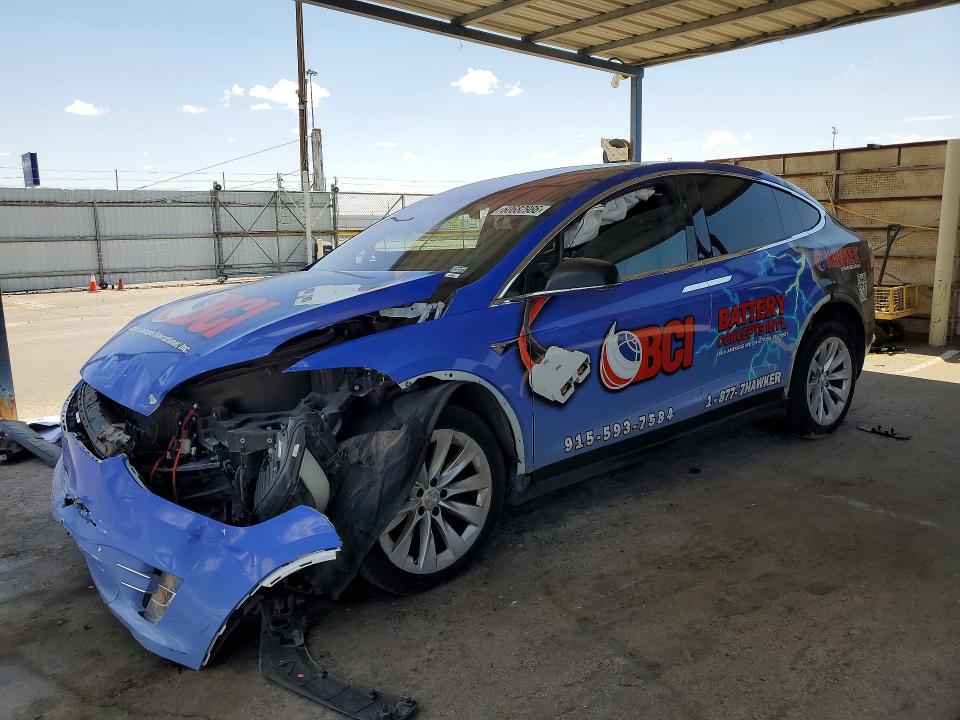 2021 Tesla Model x VIN 5YJXCDE20MF320515 COPART salvage auction — FRONT END, TX - SALVAGE VEHICLE TITLE (P), sold $6,100 on 2026-07-24 (photo 1)