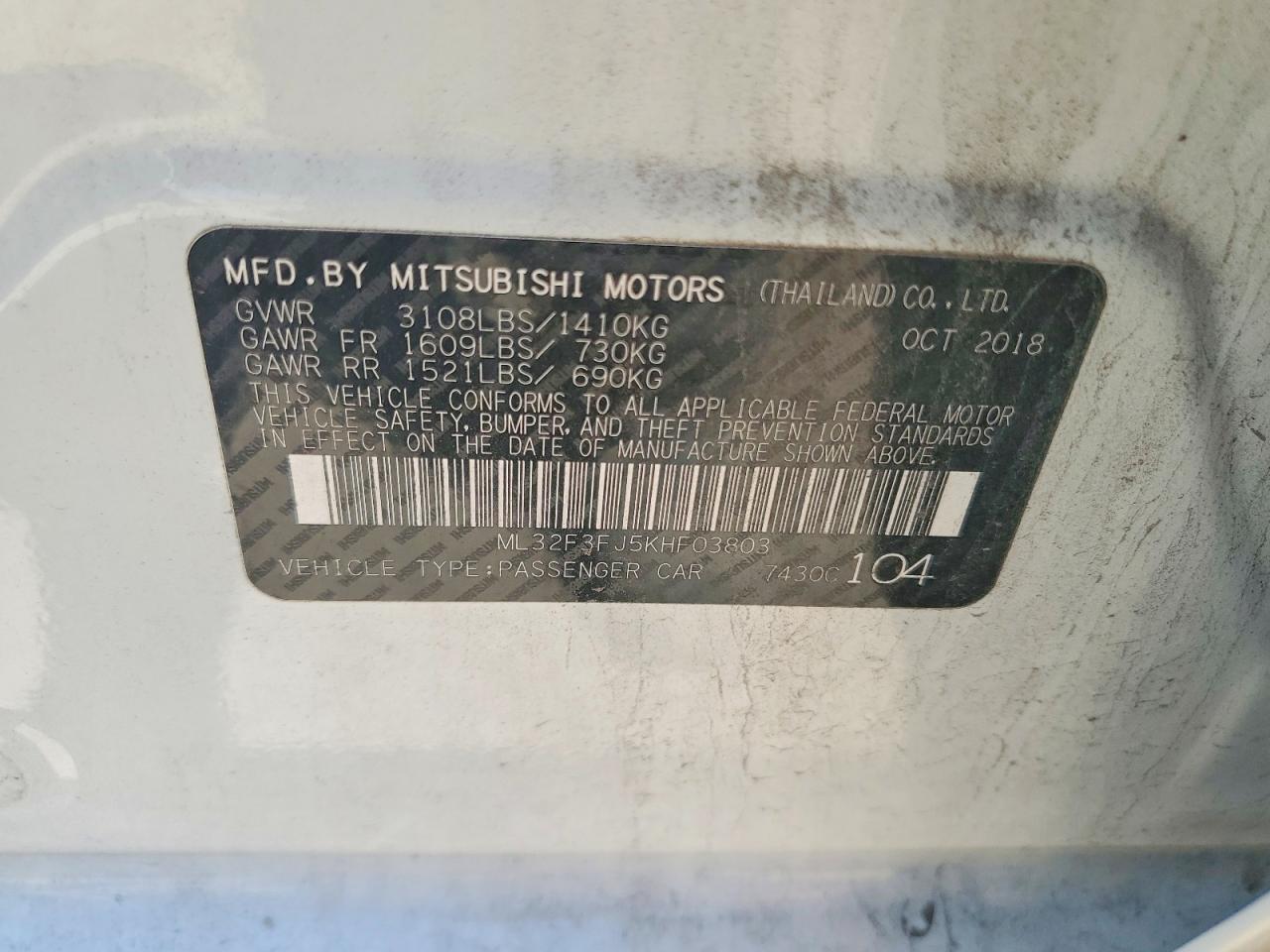 2019 Mitsubishi Mirage VIN ML32F3FJ5KHF03803 COPART salvage auction — SIDE, MO - DEALER ONLY CLEAN TITLE, sold $100 on 2026-07-21 (photo 5)
