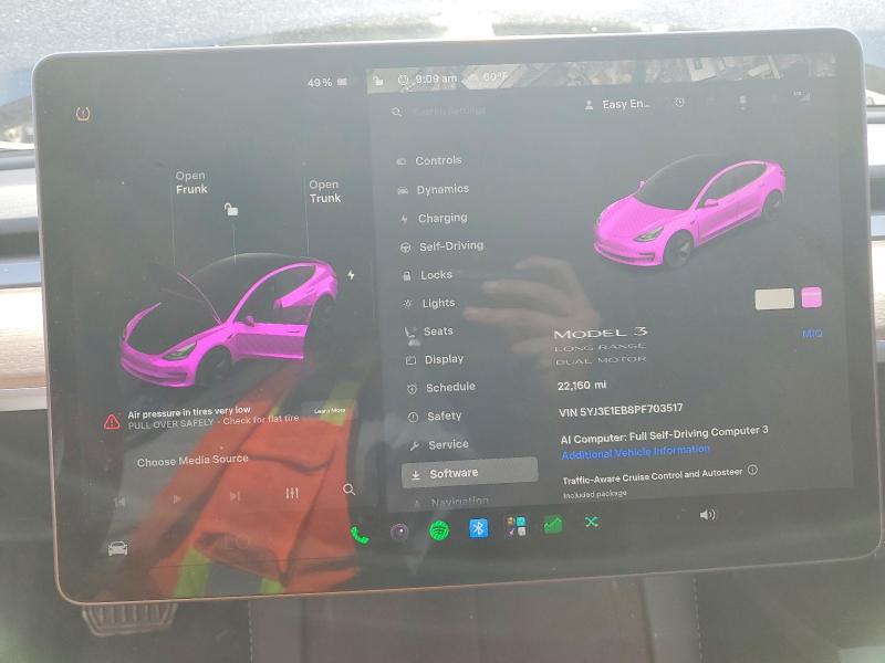 2023 Tesla Model 3 VIN 5YJ3E1EB8PF703517 COPART salvage auction — FRONT END, WA - BILL OF SALE, sold $9,900 on 2026-07-17 (photo 9)