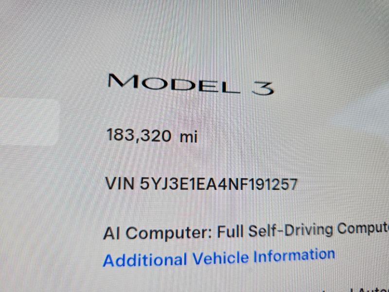 2022 Tesla Model 3 VIN 5YJ3E1EA4NF191257 COPART salvage auction — MECHANICAL, LA - CERTIFICATE OF TITLE, sold $4,750 on 2026-07-15 (photo 9)