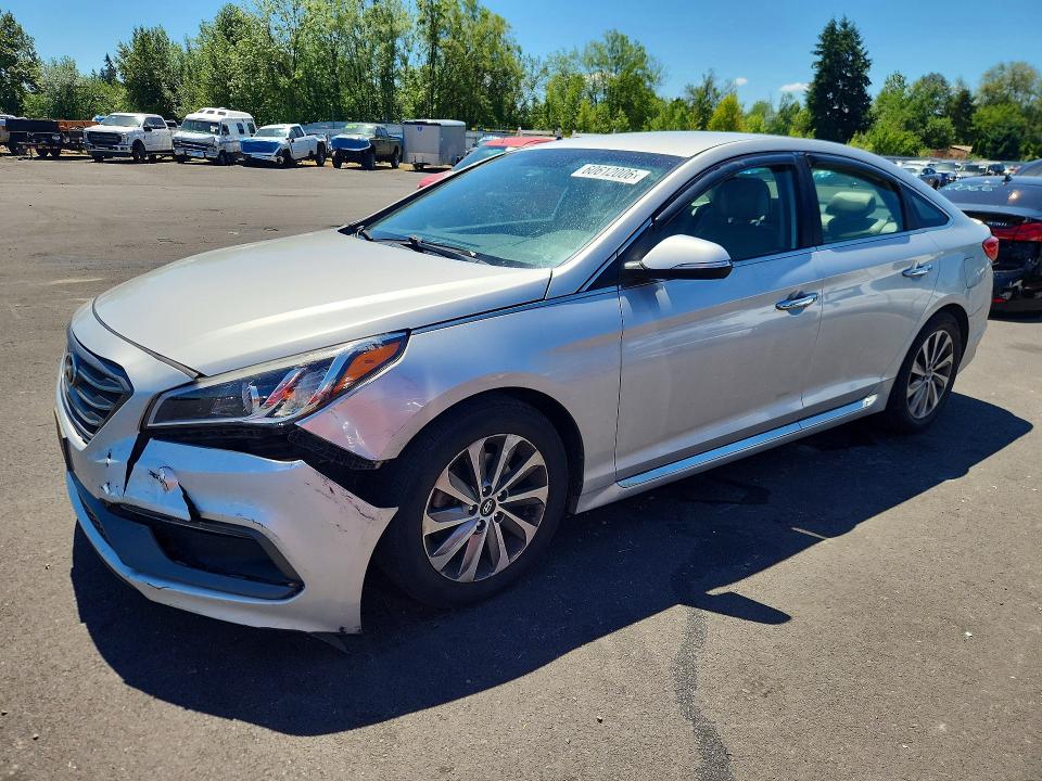 2015 Hyundai Sonata VIN 5NPE34AF6FH091133 COPART salvage auction — FRONT END, Or - Salvage Title Certificate, sold $2,100 on 2026-09-02 (photo 1)