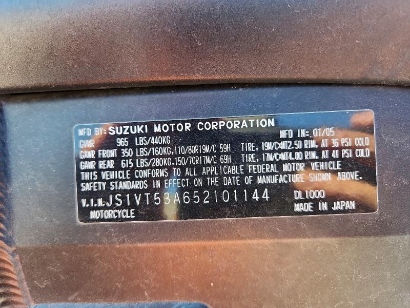 2005 Suzuki Dl1000 VIN JS1VT53A652101144 COPART salvage auction — FRONT END, Co - Dis/Dlr/Exp Only Clean Title, sold $1,200 on 2026-07-20 (photo 9)