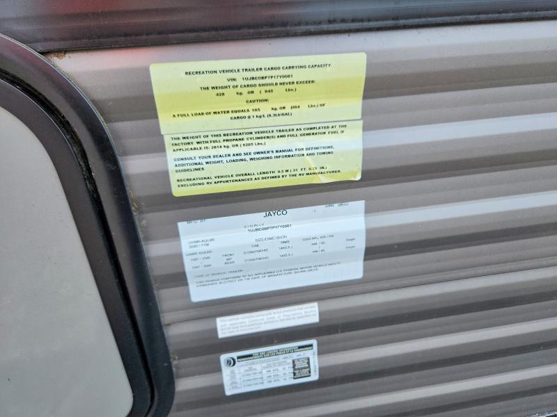 2023 Jayco jay Trailers VIN 1UJBC0BP7P17Y0061 COPART salvage auction — ROOF, VA - CERT OF TITLE - SALVAGE, sold $1,100 on 2026-09-24 (photo 8)