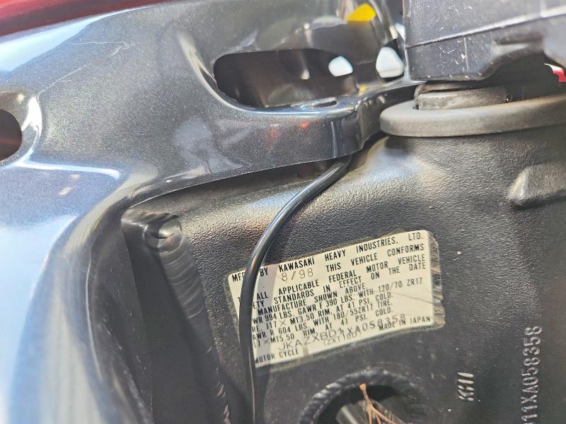 1999 Kawasaki Zx VIN JKAZXBD11XA058358 COPART salvage auction — MECHANICAL, Nc - Dealer Only Clean Title, sold $125 on 2026-07-14 (photo 9)