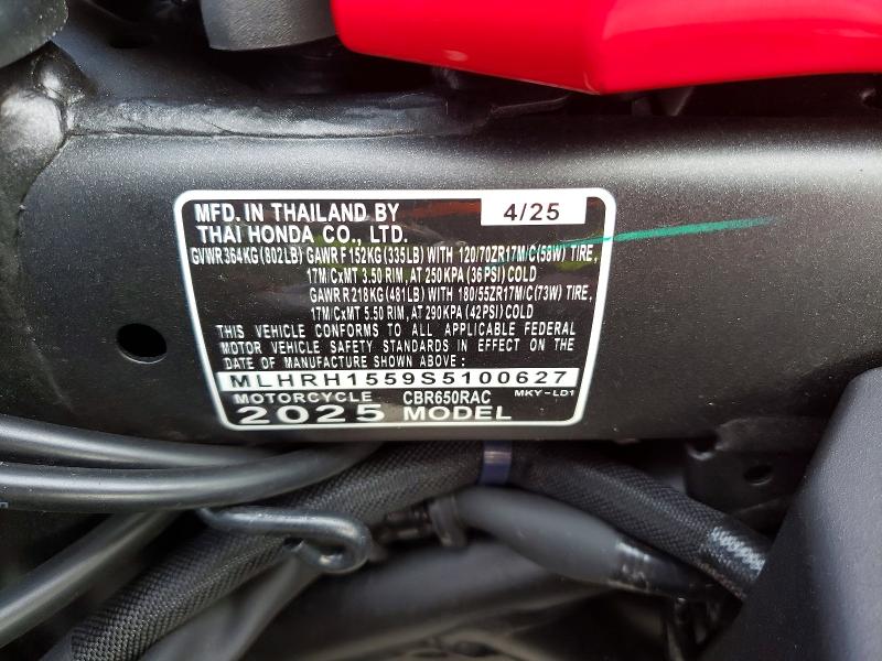 2025 Honda Cbr650 VIN MLHRH1559S5100627 COPART salvage auction — ALL OVER, Wa - Bill Of Sale, sold $1,300 on 2026-07-23 (photo 9)