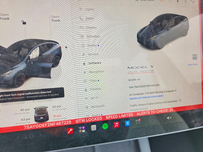 2022 Tesla Model y VIN 7SAYGDEF2NF467225 COPART salvage auction — FRONT END, Pa - Certificate Of Salvage, sold $8,900 on 2026-07-31 (photo 9)