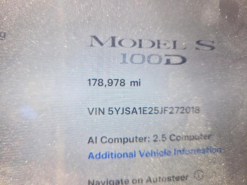2018 Tesla Model s VIN 5YJSA1E25JF272018 COPART salvage auction — SIDE, CT - CERT OF TITLE-SALVAGE, sold $6,200 on 2026-07-14 (photo 9)
