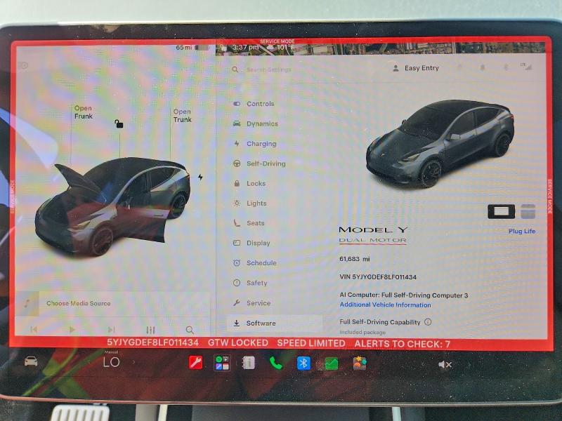 2020 Tesla Model y VIN 5YJYGDEF8LF011434 COPART salvage auction — MINOR DENT/SCRATCHES, FL - CERT OF TITLE SLVG REBUILDABLE, sold $11,100 on 2026-07-23 (photo 9)