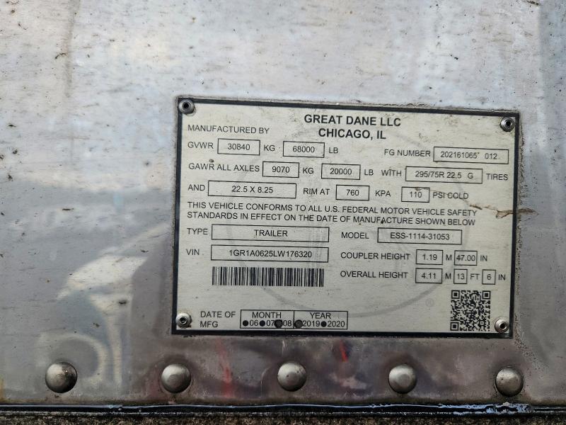 2020 Great dane trailers No model found VIN 1GR1A0625LW176320 COPART salvage auction — REAR END, VA - CERT OF TITLE - SALVAGE, sold $3,650 on 2026-07-28 (photo 9)