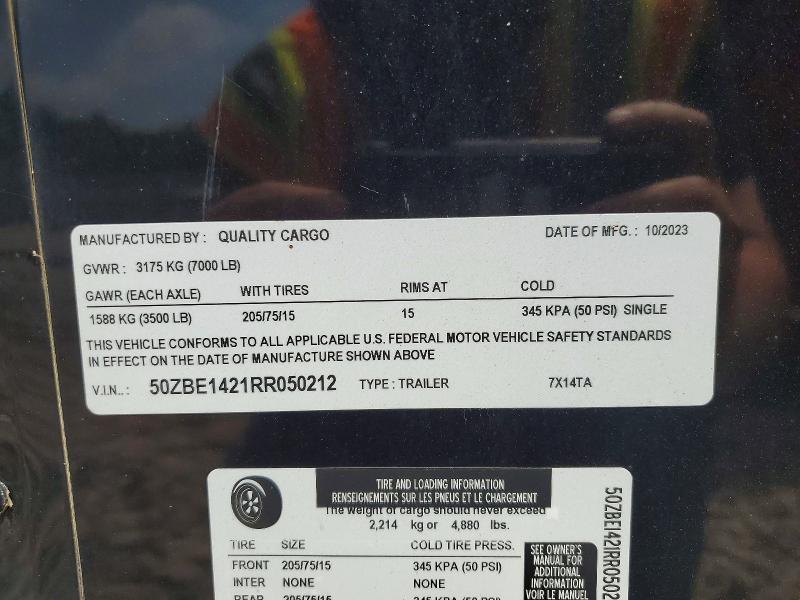 2024 Quality cargo Unknown VIN 50ZBE1421RR050212 COPART salvage auction — REAR END, TN - CERTIFICATE OF TITLE (P), sold $1,800 on 2026-10-01 (photo 8)