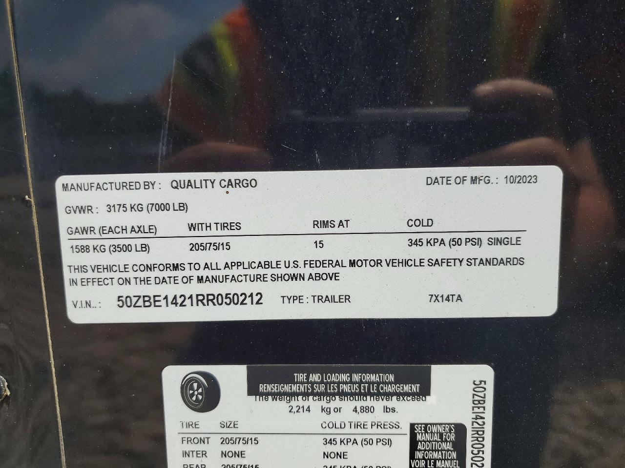 2024 Quality cargo Unknown VIN 50ZBE1421RR050212 COPART salvage auction — Rear End, TN - CERTIFICATE OF TITLE (P), sold $4,500 on 2026-09-18 (photo 8)
