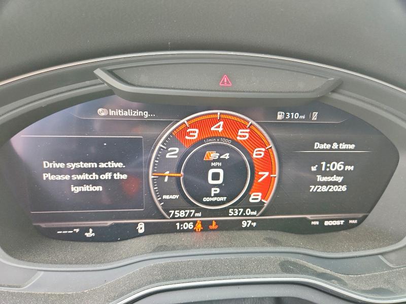 2019 Audi S4 VIN WAUB4AF43KA015647 COPART salvage auction — FRONT END, Co - Salvage Title, sold $10,100 on 2026-08-04 (photo 9)