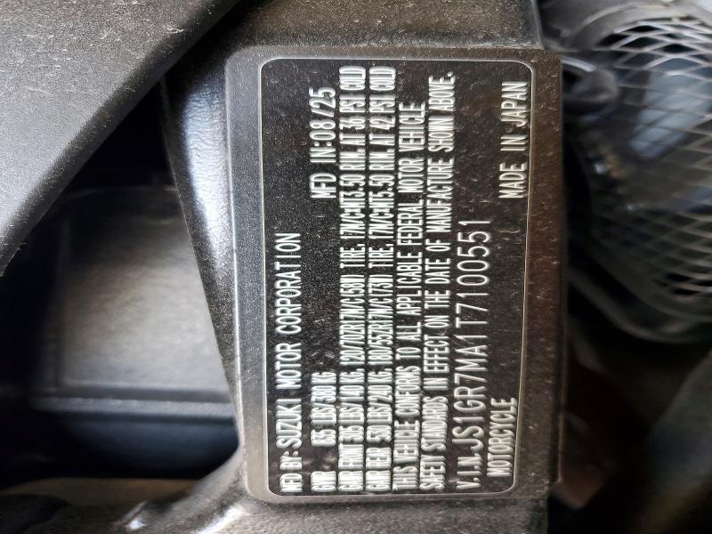 2026 Suzuki Gsx-r VIN JS1GR7MA1T7100551 COPART salvage auction — SIDE, Salvage Title, sold $1,350 on 2026-07-30 (photo 8)