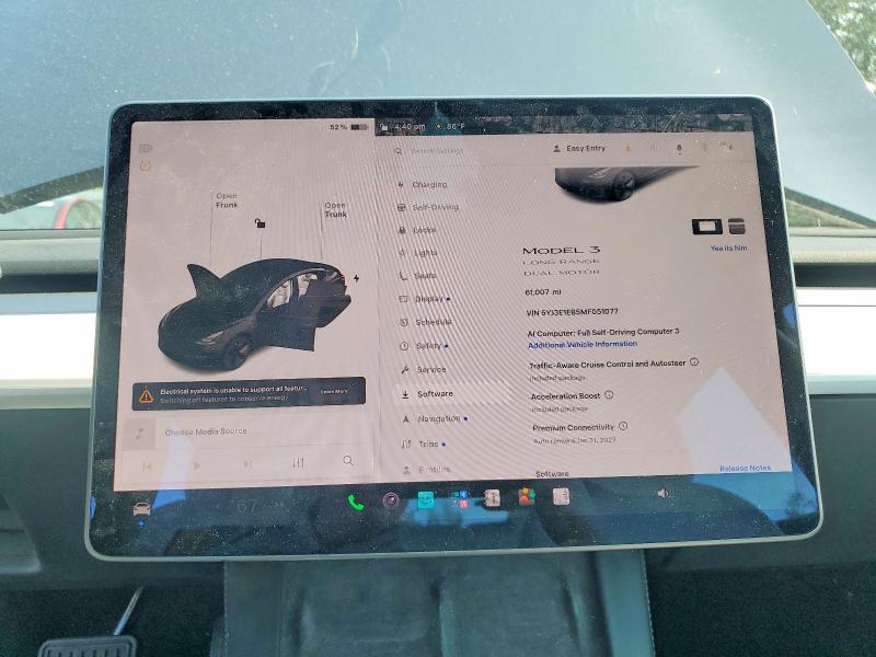 2021 Tesla Model 3 VIN 5YJ3E1EB5MF051077 COPART salvage auction — SIDE, Salvage Title, sold $80 on 2026-07-27 (photo 9)