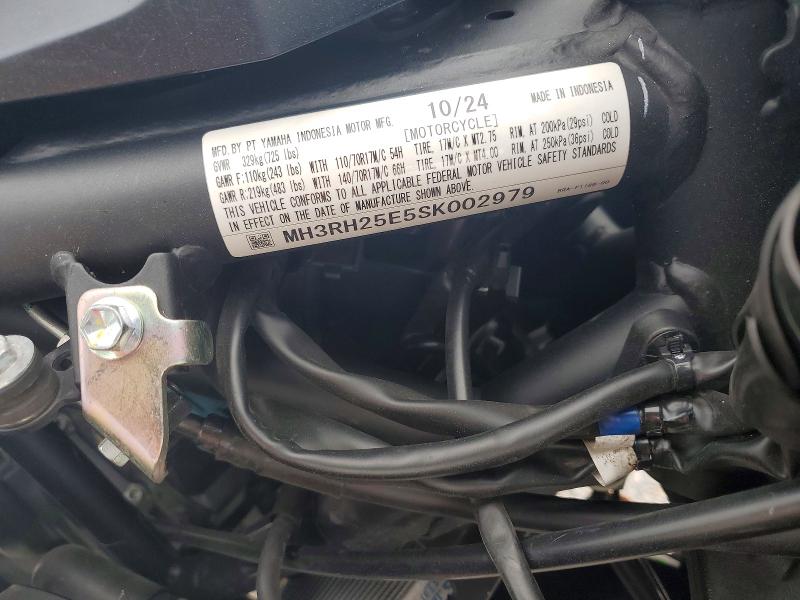 2025 Yamaha VIN MH3RH25E5SK002979 COPART salvage auction — FRONT END, PA - CERTIFICATE OF SALVAGE, sold $325 on 2026-07-30 (photo 9)