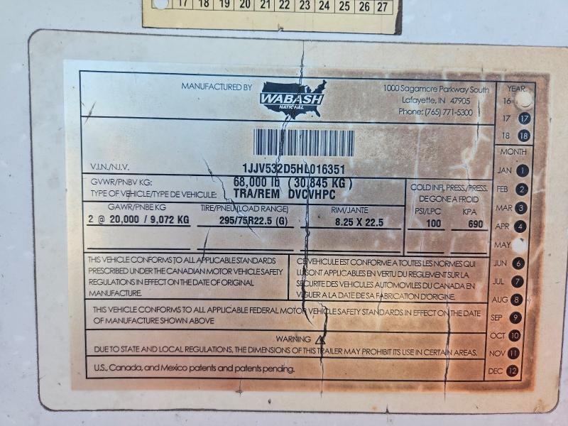 2017 Wabash Dvcvhpc VIN 1JJV532D5HL016351 COPART salvage auction — SIDE, OK - CERTIFICATE OF TITLE, sold $175 on 2026-10-09 (photo 8)