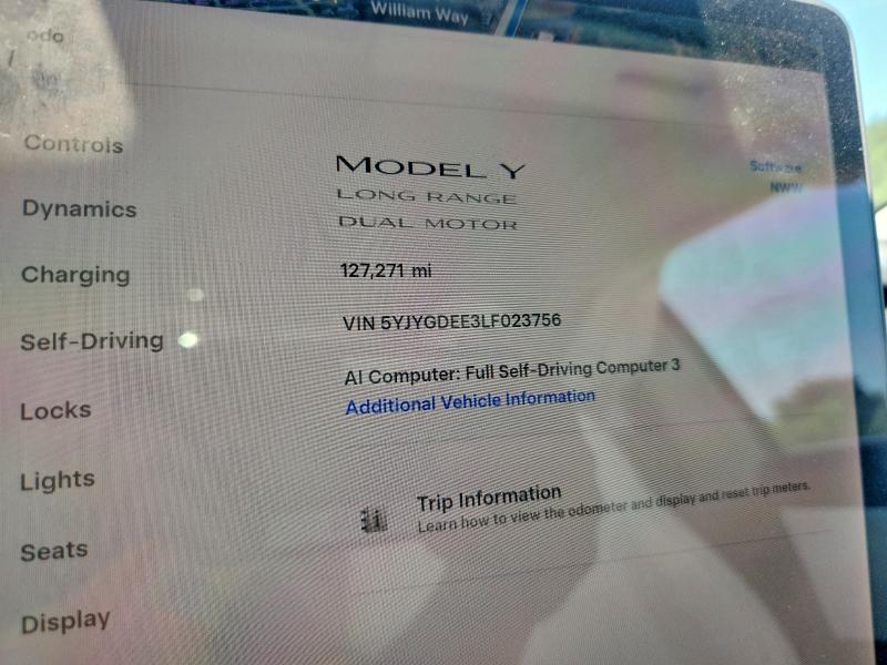 2020 Tesla Model y VIN 5YJYGDEE3LF023756 COPART salvage auction — FRONT END, IL - CERTIFICATE OF TITLE, sold $5,900 on 2026-07-23 (photo 9)