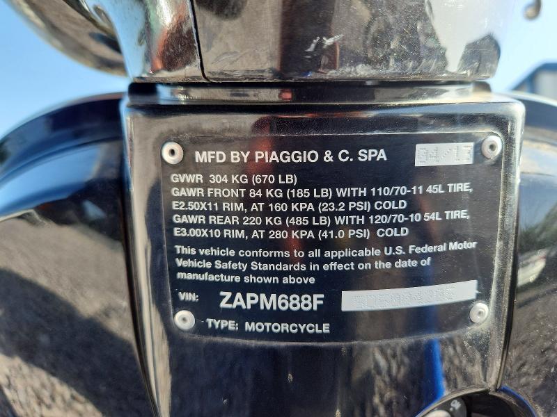 2013 Vespa Lx VIN ZAPM688F5D5004205 COPART salvage auction — MECHANICAL, Wi - Certificate Of Title, sold $15 on 2026-07-27 (photo 9)