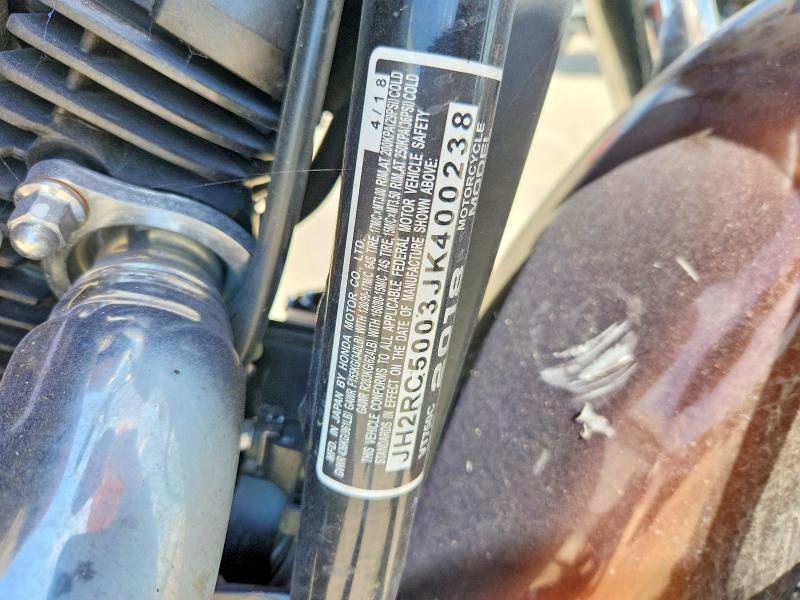 2018 Honda VIN JH2RC5003JK400238 COPART salvage auction — FRONT END, Tx - Salvage Vehicle Title, sold $70 on 2026-07-23 (photo 9)