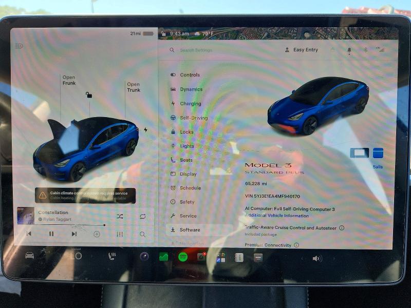 2021 Tesla Model 3 VIN 5YJ3E1EA4MF940170 COPART salvage auction — FRONT END, Ca - Salvage Certificate, sold $125 on 2026-07-21 (photo 9)