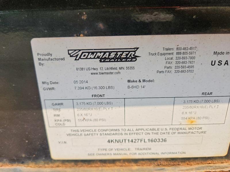 2015 Big tex . VIN 4KNUT1427FL160336 COPART salvage auction — FRONT END, MN - CERT OF TITLE-PRIOR SALVAGE, sold $2,050 on 2026-09-17 (photo 9)