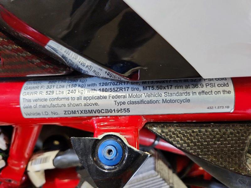 2012 Ducati Superbike VIN ZDM1XBMV0CB019355 COPART salvage auction — ALL OVER, FL - CERT OF TITLE SLVG REBUILDABLE, sold $2,950 on 2026-08-17 (photo 9)