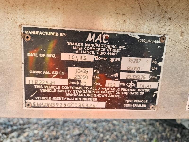 2016 Mac Unknown VIN 5MADN3920GC035826 COPART salvage auction — ROLLOVER, NE - CERT OF TITLE-SALVAGE, sold $2,800 on 2026-08-27 (photo 8)