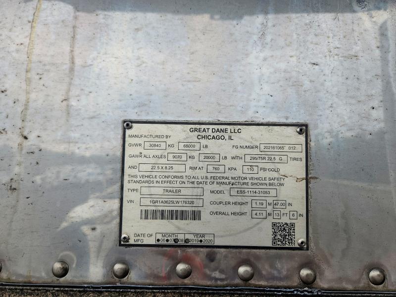 2020 Great dane trailers No model found VIN 1GR1A0625LW176320 COPART salvage auction — REAR END, VA - CERT OF TITLE - SALVAGE, sold $3,650 on 2026-07-28 (photo 8)