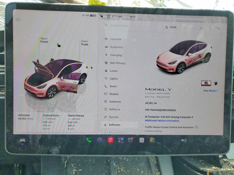 2024 Tesla Model y VIN 7SAYGAEE9RF016000 COPART salvage auction — FRONT END, Ca - Salvage Certificate, sold $11,100 on 2026-08-28 (photo 9)