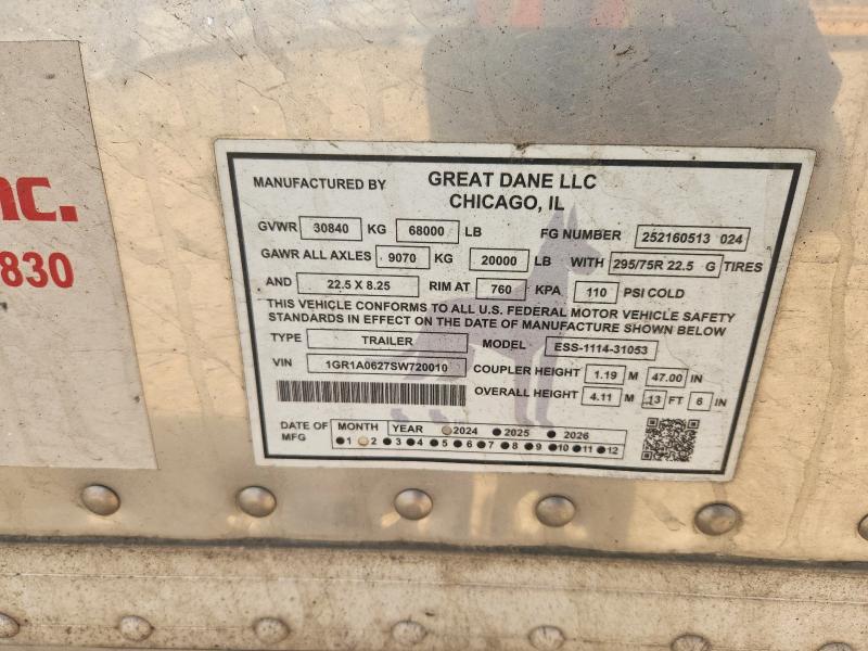 2025 Great dane Unknown VIN 1GR1A0627SW720010 COPART salvage auction — FRONT END, NE - CERT OF TITLE-SALVAGE, sold $16,900 on 2026-09-17 (photo 9)