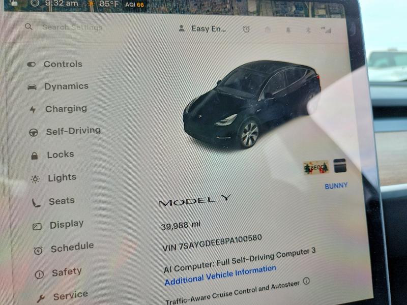 2023 Tesla Model y VIN 7SAYGDEE8PA100580 COPART salvage auction — FRONT END, Ny - Mv-907A Salvage Certificate, sold $10,500 on 2026-07-15 (photo 9)