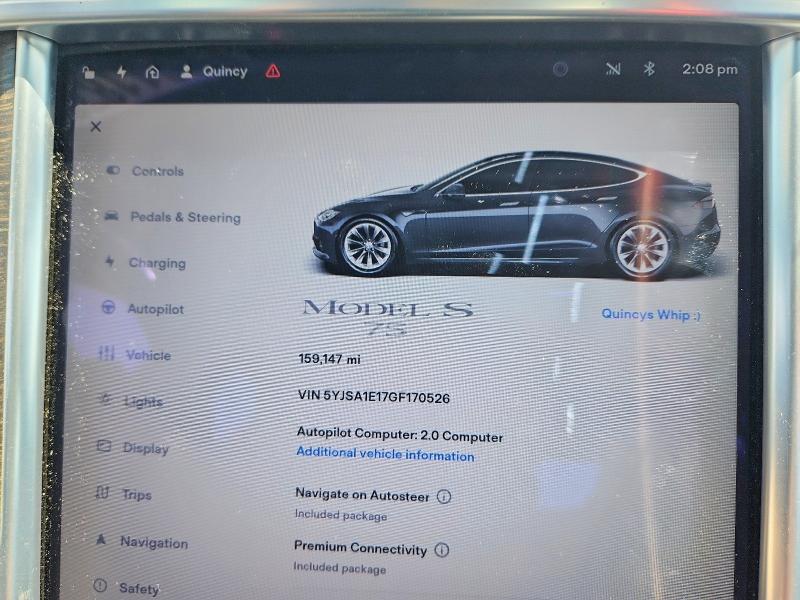2016 Tesla Model s VIN 5YJSA1E17GF170526 COPART salvage auction — ROOF, CA - SALVAGE CERTIFICATE, sold $2,350 on 2026-07-28 (photo 9)