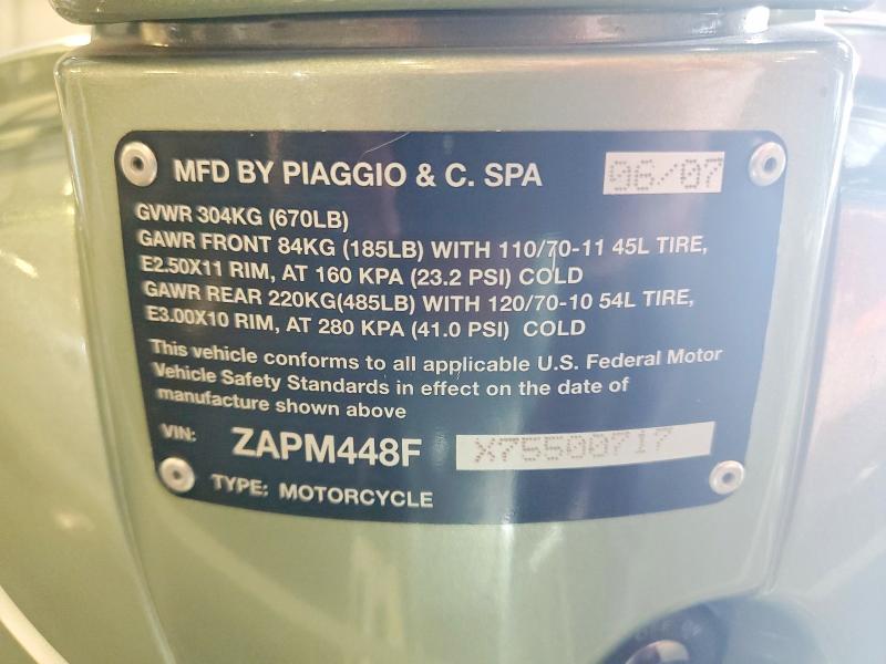 2007 Vespa Lx VIN ZAPM448FX75500717 COPART salvage auction — FRONT END, MN - CERT OF TITLE-PRIOR SALVAGE, sold $475 on 2026-07-16 (photo 9)
